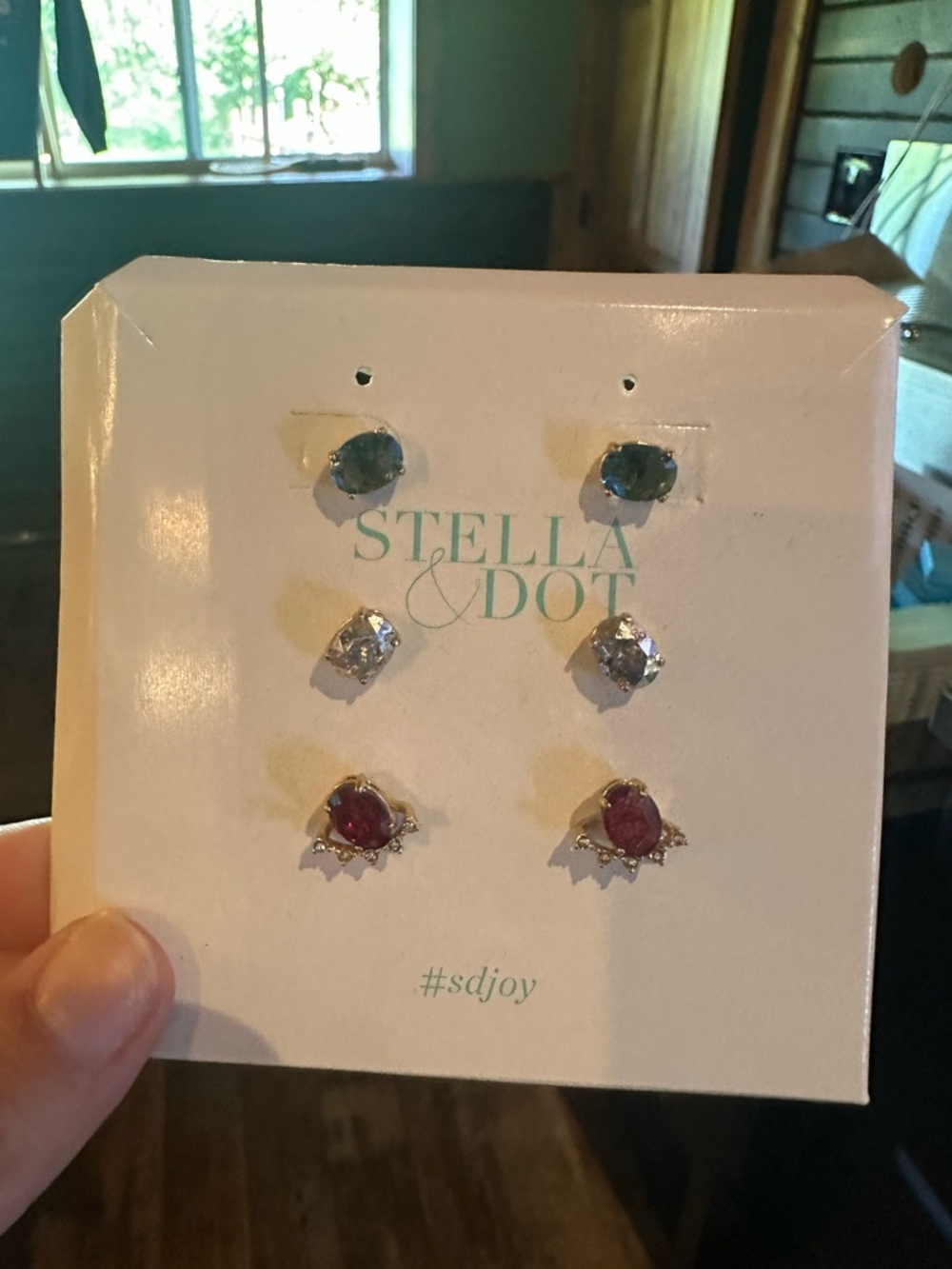 Stella & Dot Three-Pair Stud Earring Set - Teal, Clear, Burgundy